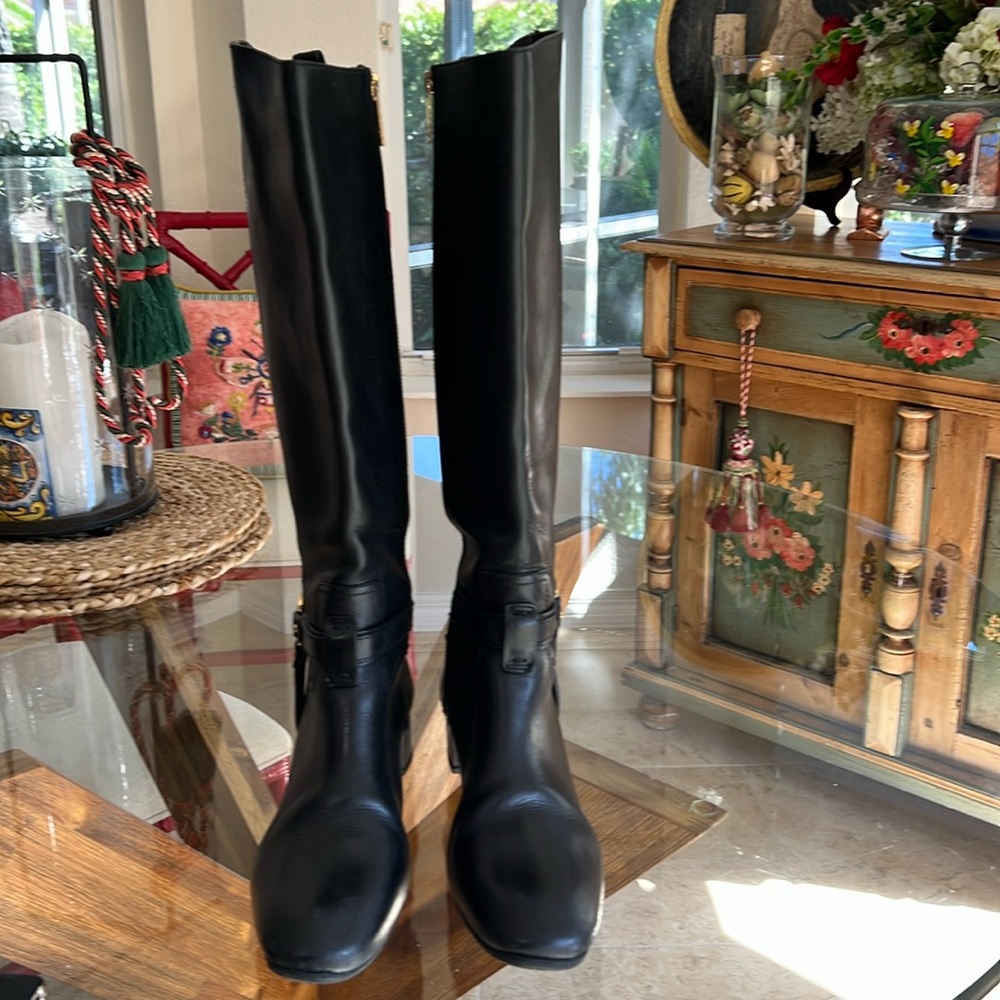 tory burch  black leather boots